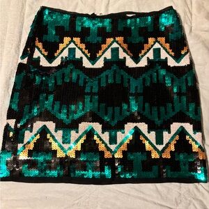 Divided Black and Green Sequin Mini Pencil Skirt Casual